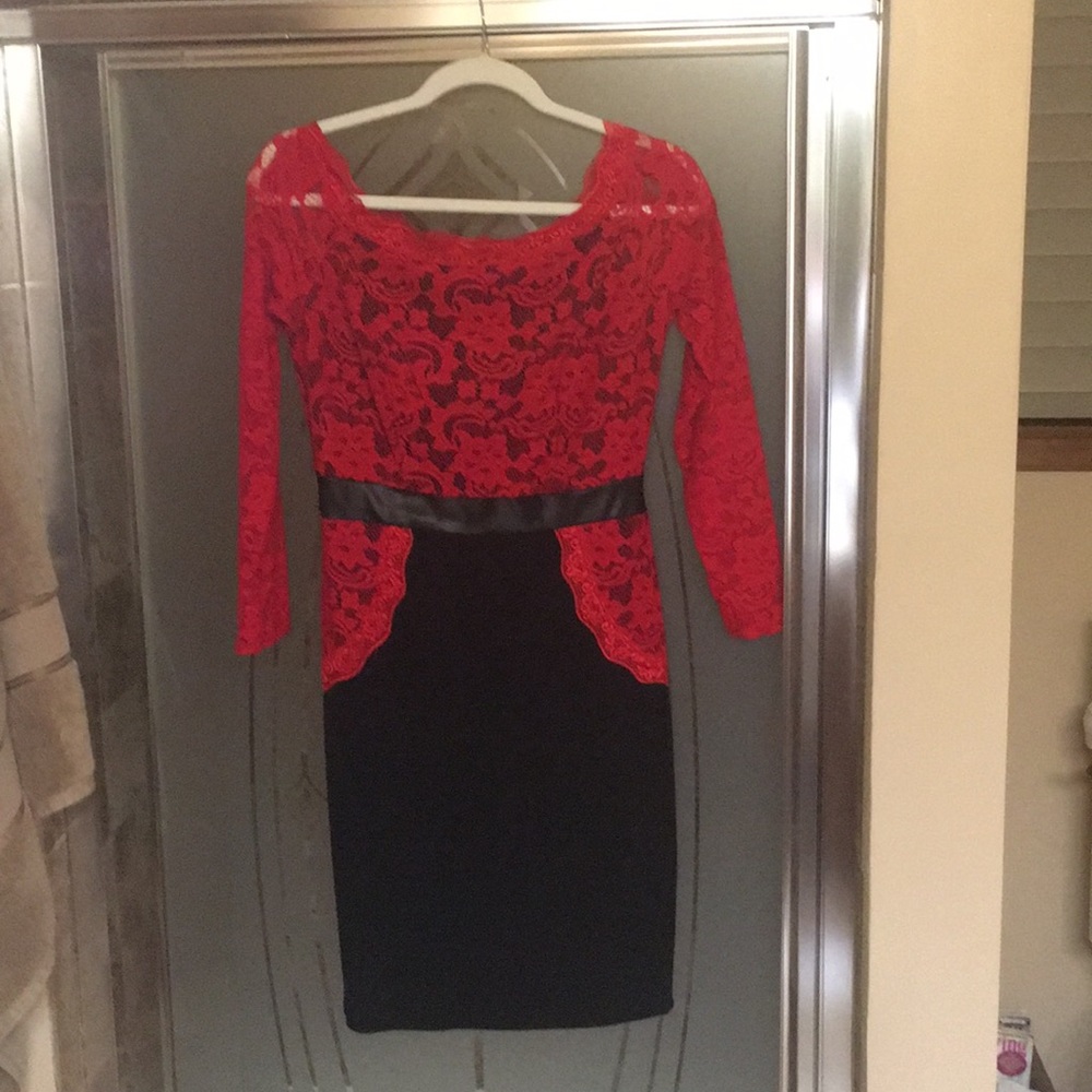 Red lace and black dress